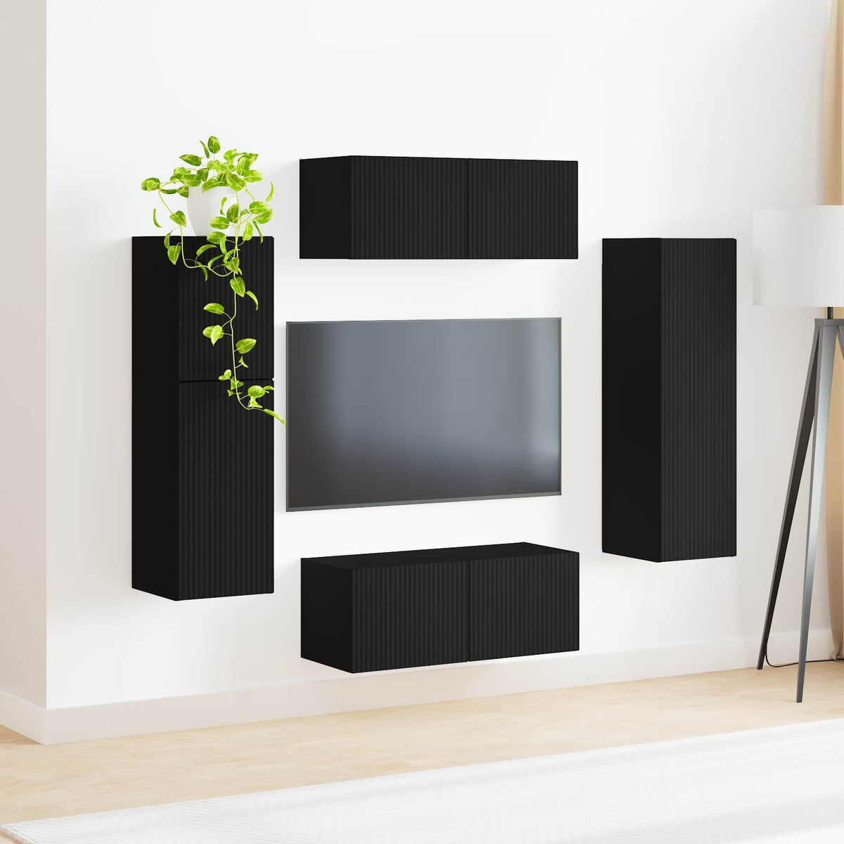 vidaXL TV Cabinet Set 4 pcs Black Engineered Wood 4