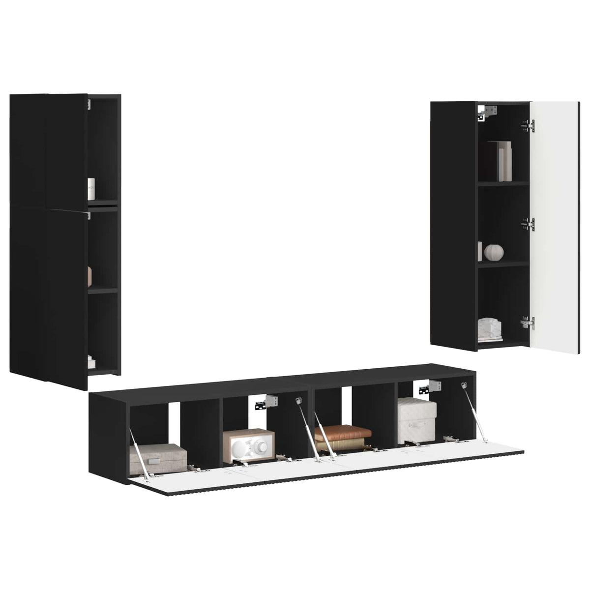 vidaXL TV Cabinet Set 4 pcs Black Engineered Wood 3