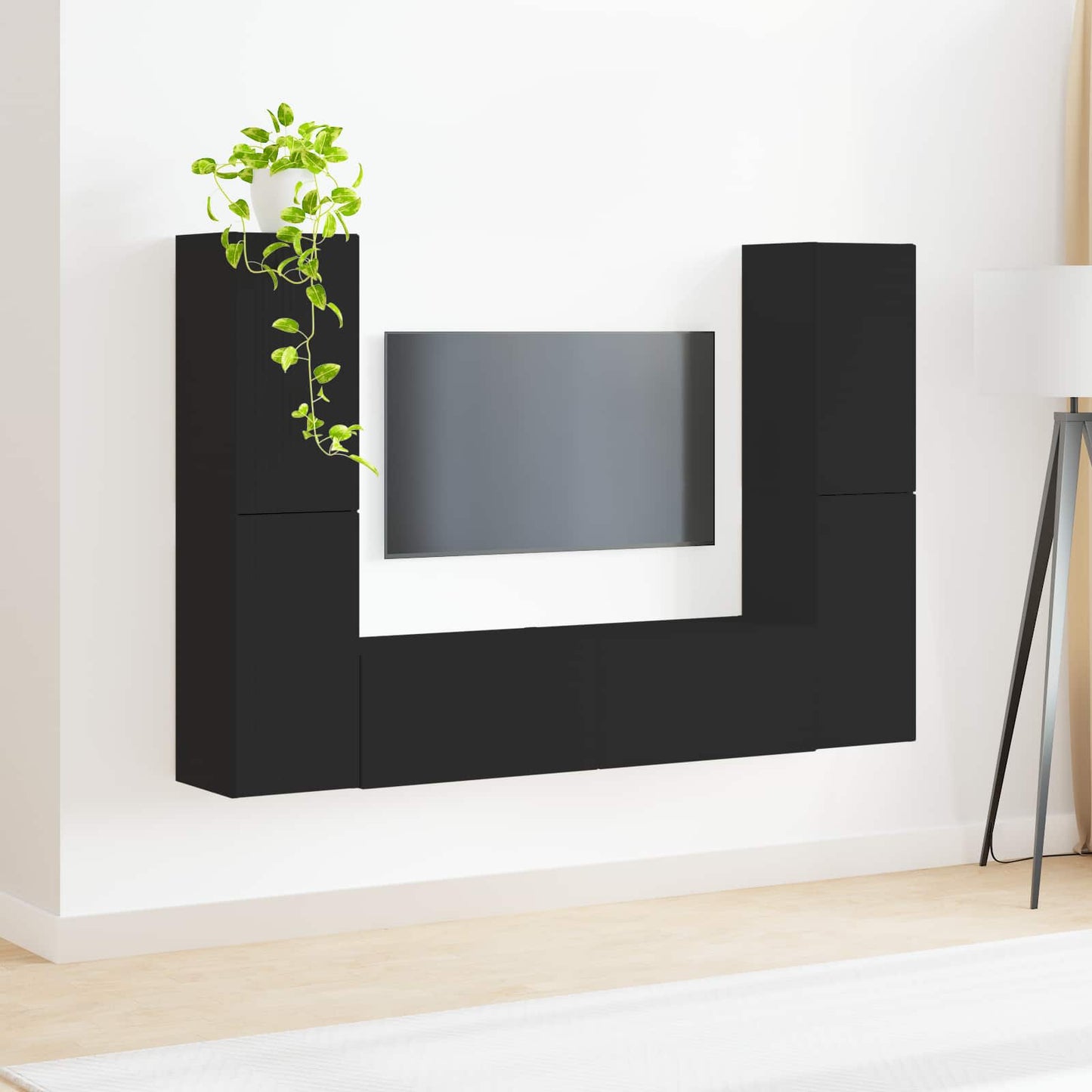 vidaXL TV Cabinet Set 6 pcs Black Engineered Wood 4