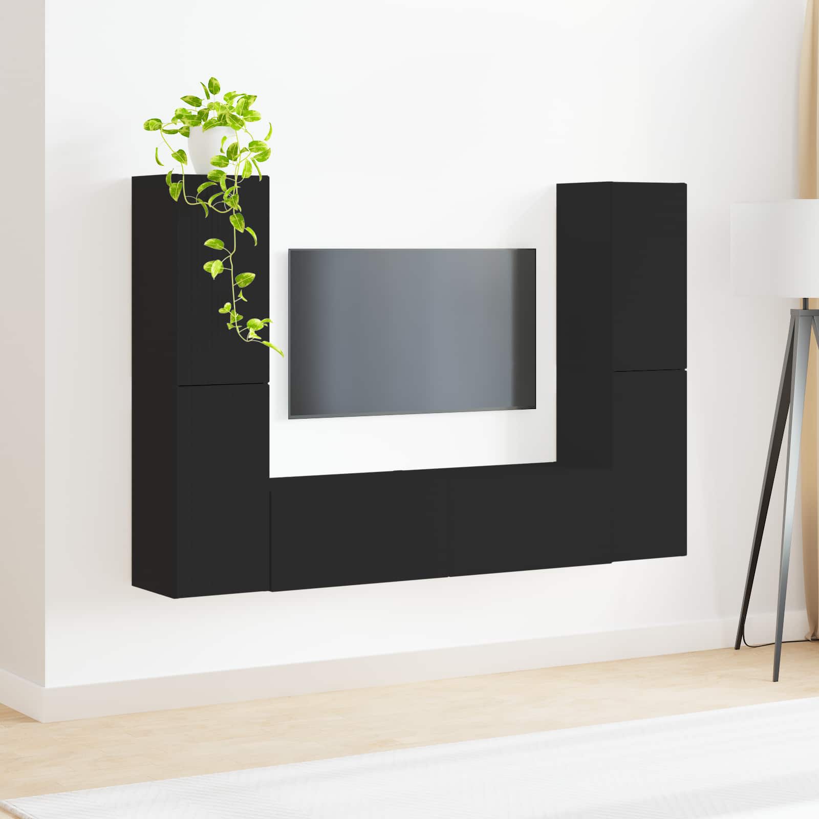 vidaXL TV Cabinet Set 6 pcs Black Engineered Wood 4
