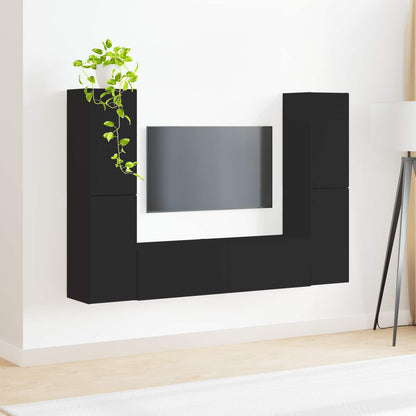 vidaXL TV Cabinet Set 6 pcs Black Engineered Wood 4