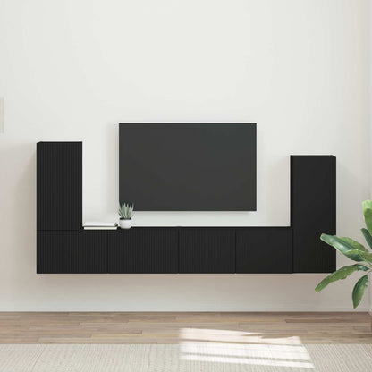 vidaXL TV Cabinet Set 4 pcs Black Engineered Wood 1