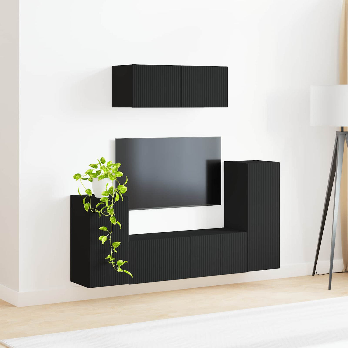 vidaXL TV Cabinet Set 4 pcs Black Engineered Wood 4