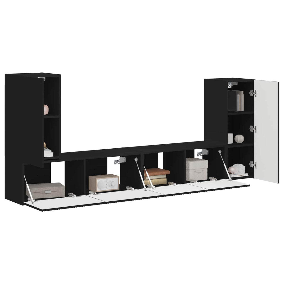 vidaXL TV Cabinet Set 4 pcs Black Engineered Wood 3