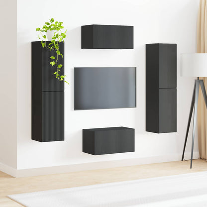 vidaXL TV Cabinet Set 6 pcs Black Engineered Wood 4