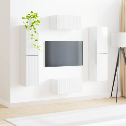 vidaXL TV Cabinet Set 6 pcs High Gloss White Engineered Wood 4