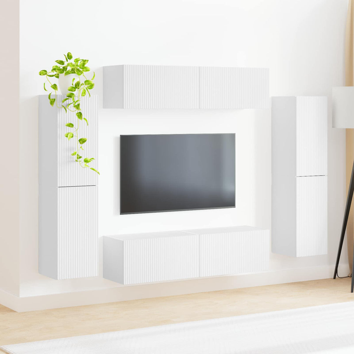 vidaXL TV Cabinet Set 8 pcs White Engineered Wood 4