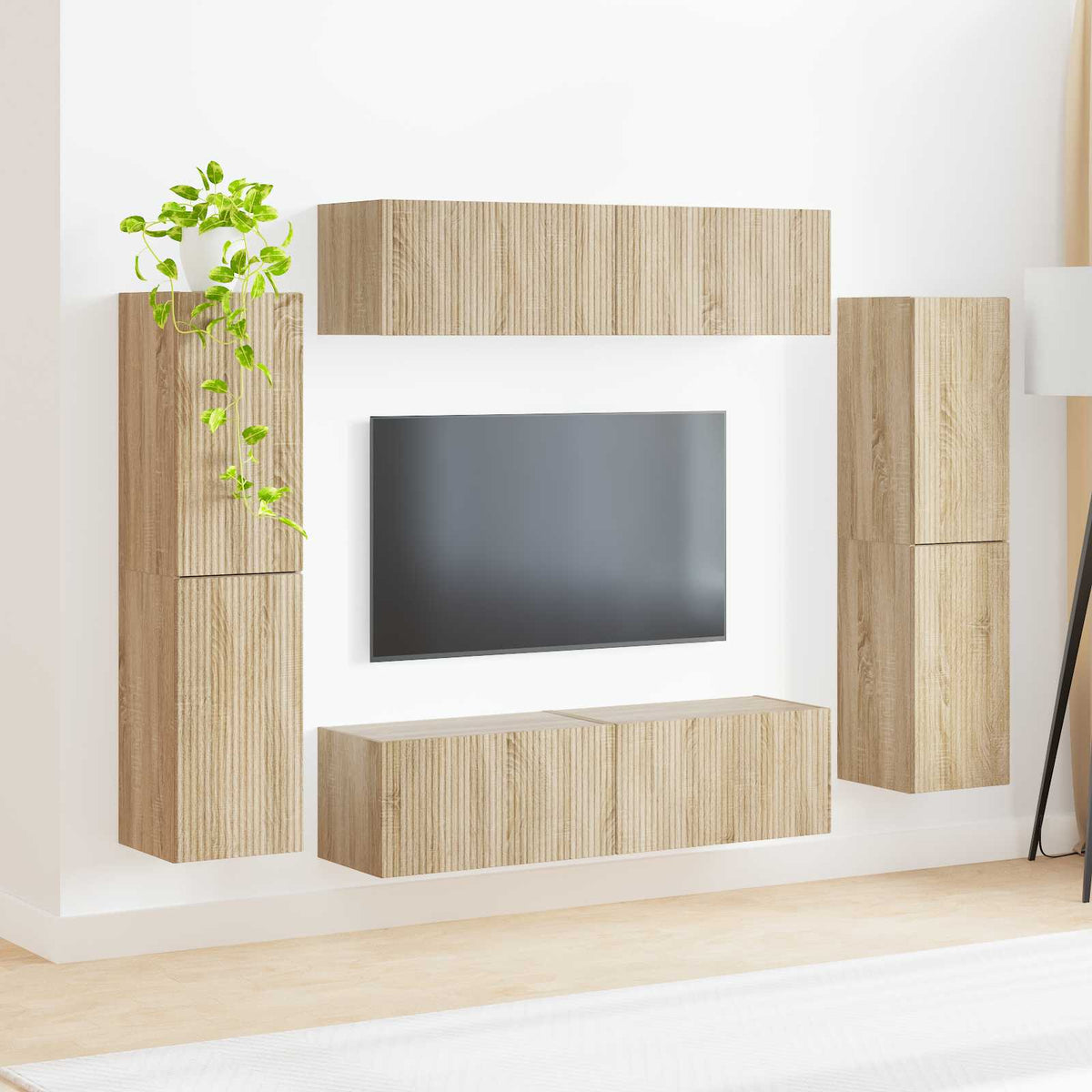 vidaXL TV Cabinet Set 8 pcs Sonoma Oak Engineered Wood 4
