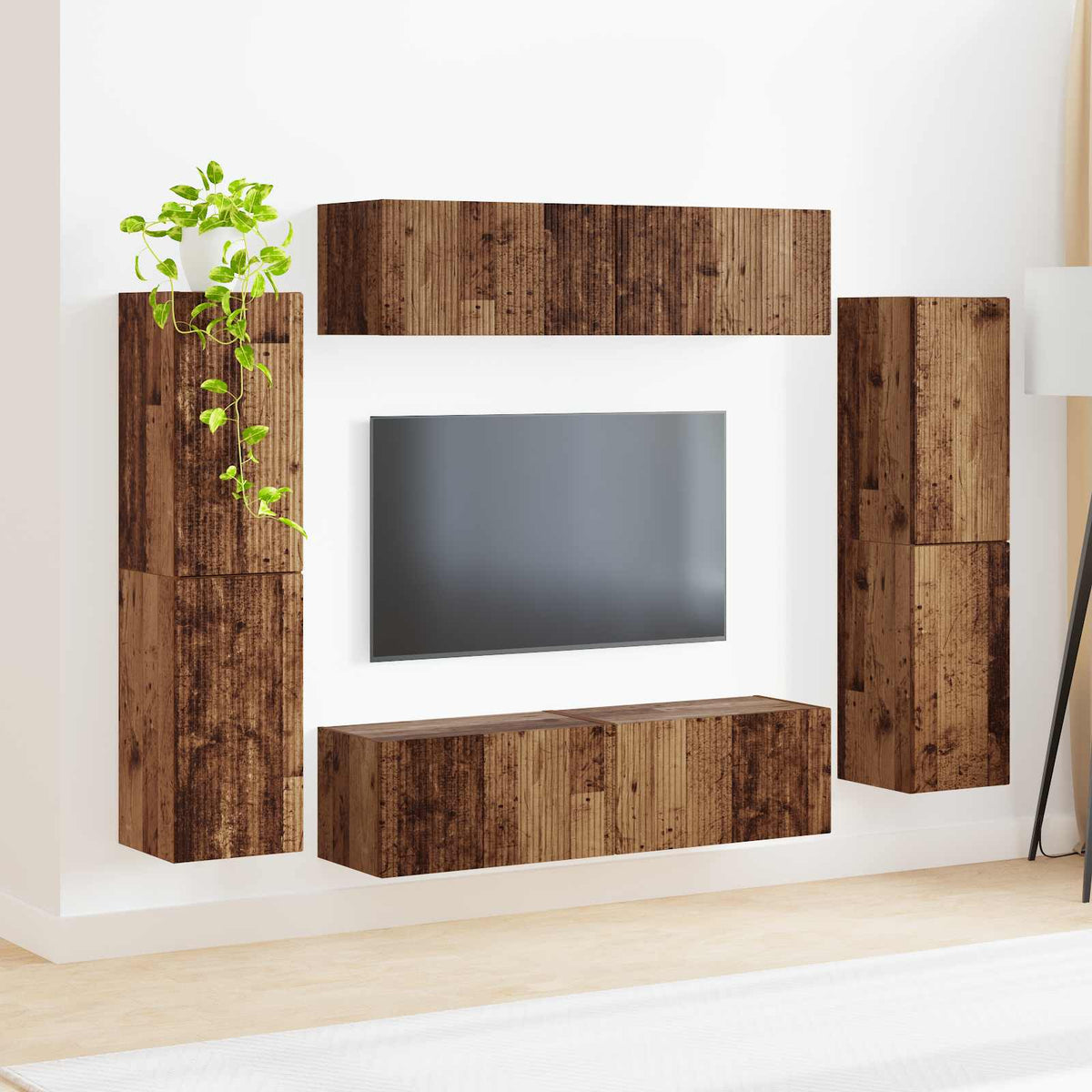 vidaXL TV Cabinet Set 8 pcs Old Wood Engineered Wood 4