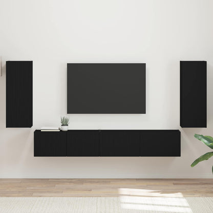 vidaXL TV Cabinet Set 4 pcs Black Engineered Wood 1