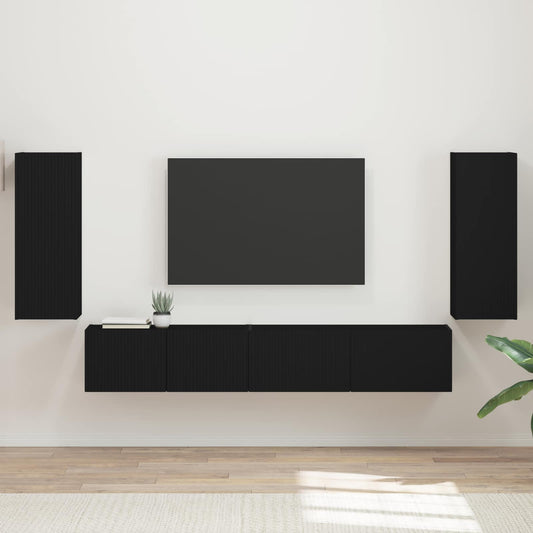 vidaXL TV Cabinet Set 4 pcs Black Engineered Wood 1