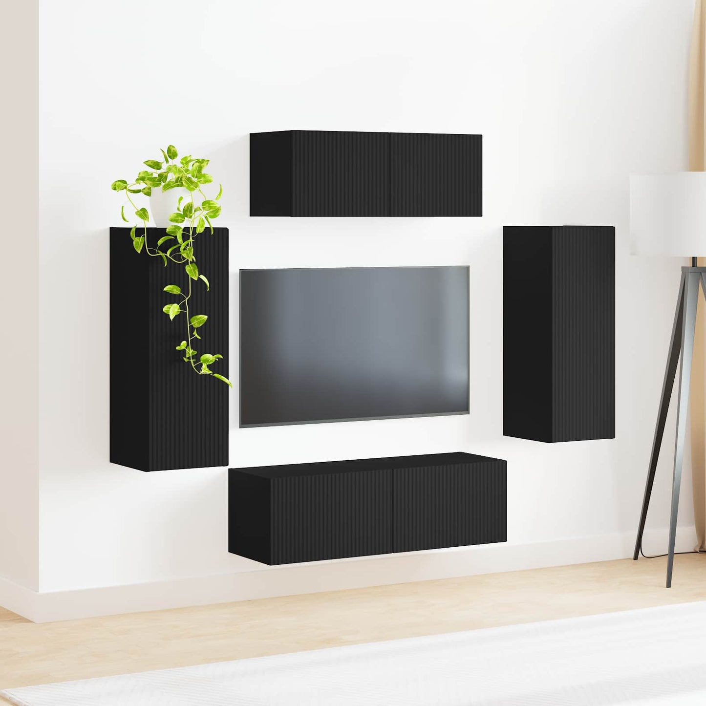 vidaXL TV Cabinet Set 4 pcs Black Engineered Wood 4