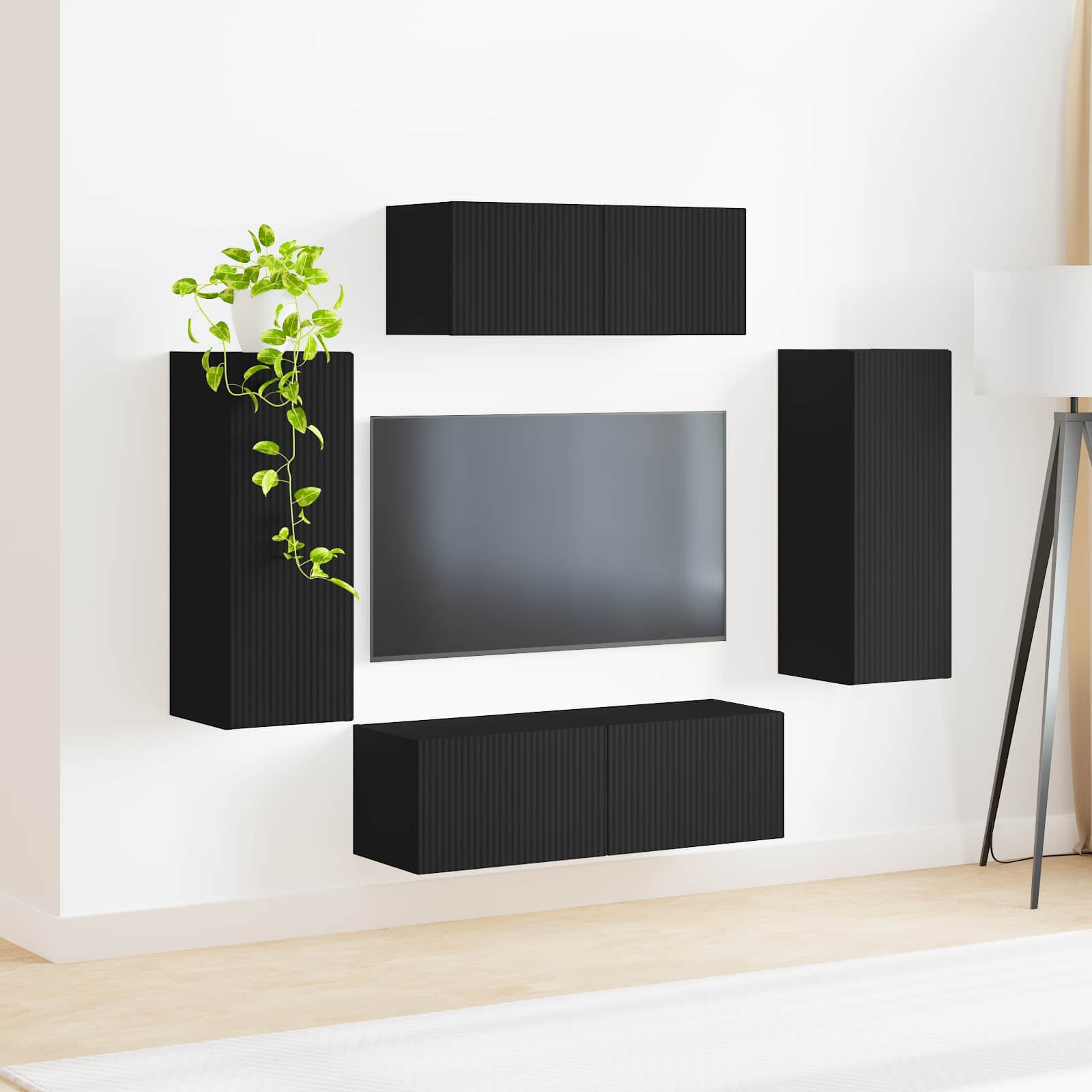 vidaXL TV Cabinet Set 4 pcs Black Engineered Wood 4