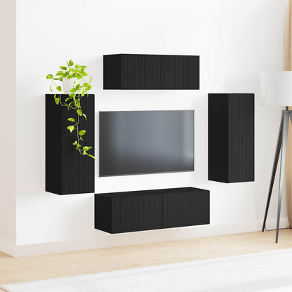 vidaXL TV Cabinet Set 4 pcs Black Engineered Wood 4