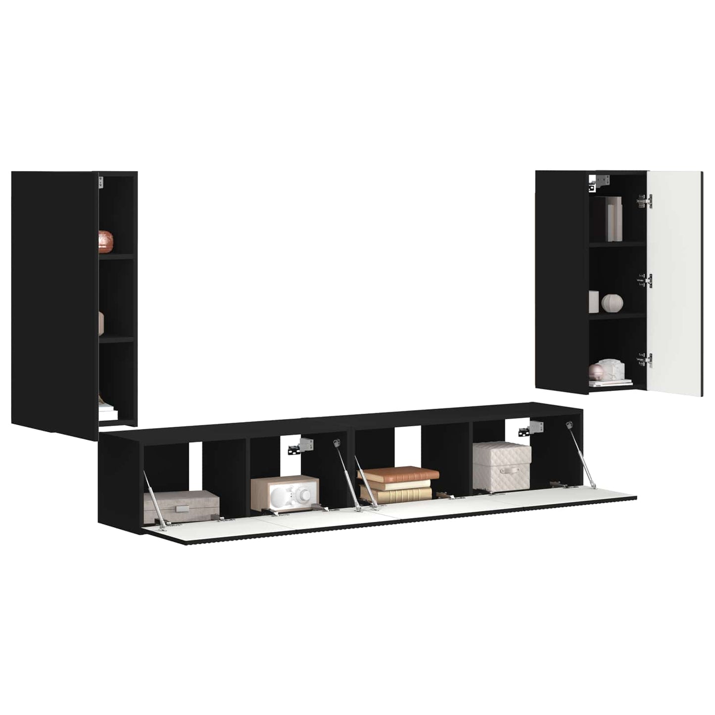 vidaXL TV Cabinet Set 4 pcs Black Engineered Wood 3