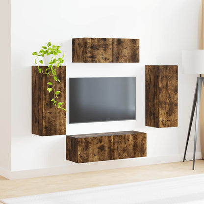 vidaXL TV Cabinet Set 4 pcs Smoked Oak Engineered Wood 4