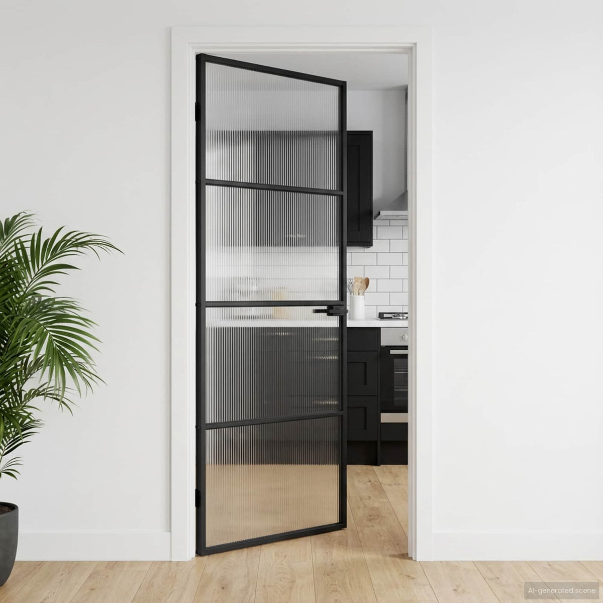 vidaXL Interior Door Slim Black 83x201.5 cm Tempered Glass&Aluminium 3 Horizontal Bars