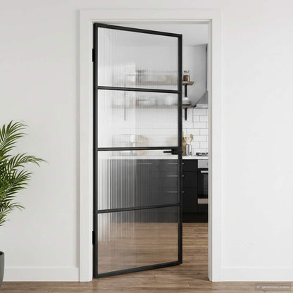 vidaXL Interior Door Slim Golden 93x201.5 cm Tempered Glass&Aluminium 3 Horizontal Bars