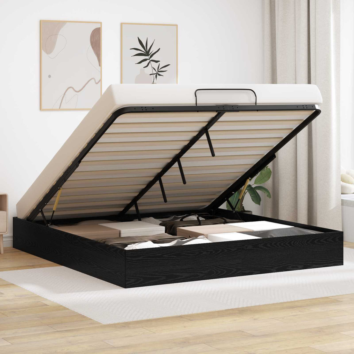 vidaXL Ottoman Bed Frame Black Oak 180 x 200 cm Engineered Wood 1