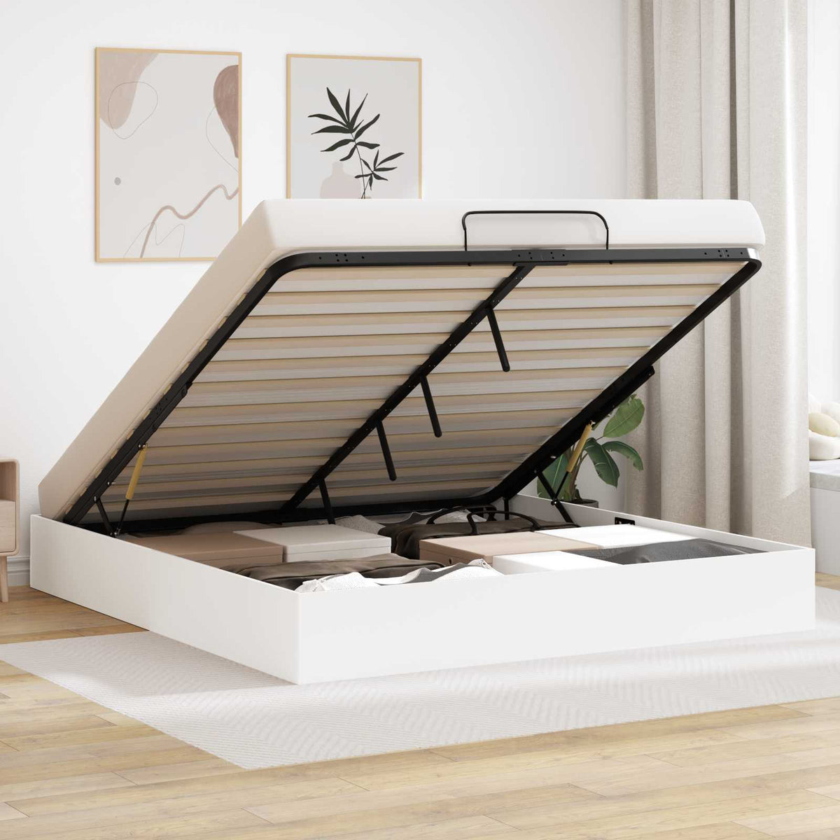 vidaXL Ottoman Bed Frame White 160 x 200 cm Engineered Wood 1