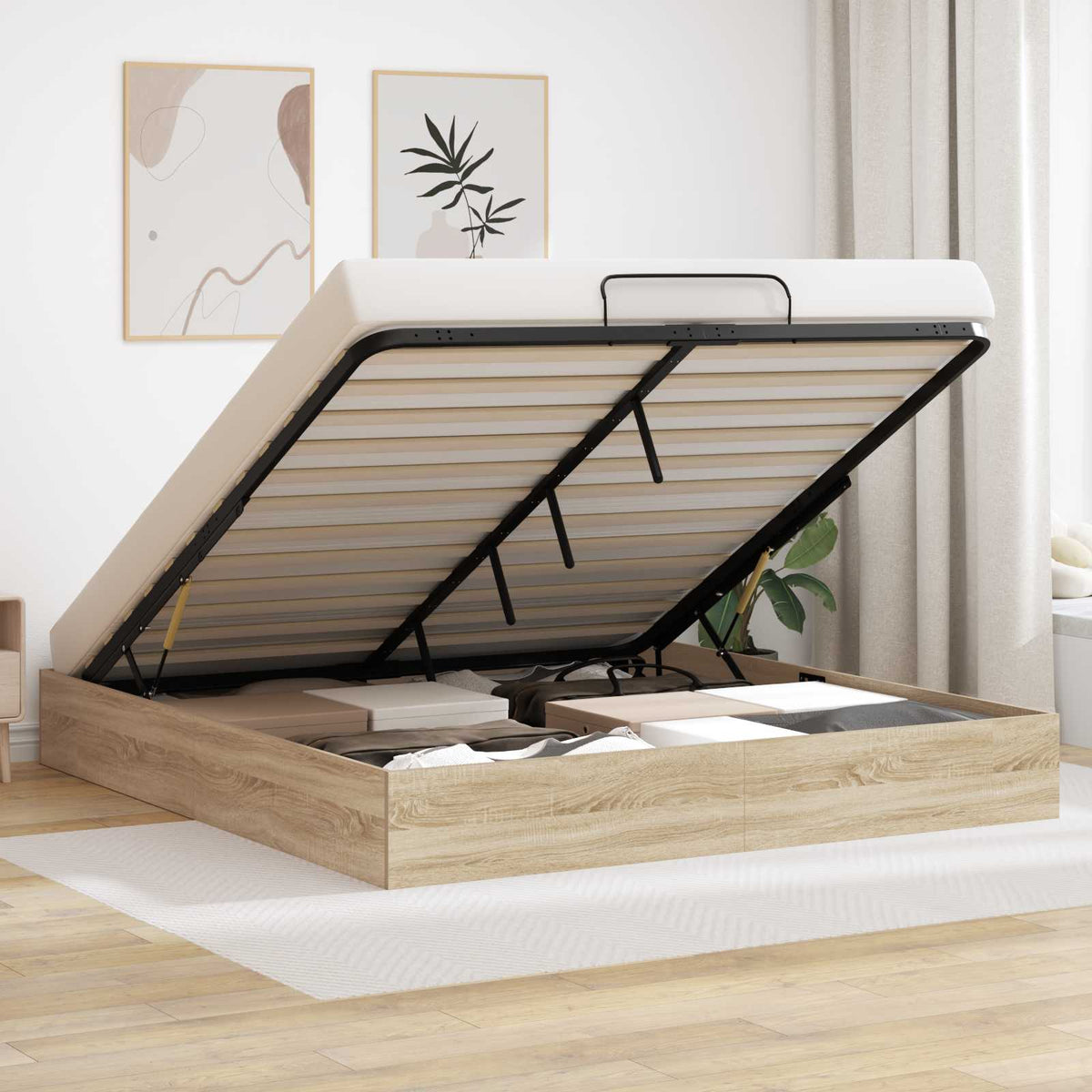 vidaXL Ottoman Bed Frame Sonoma Oak 160 x 200 cm Engineered Wood 1