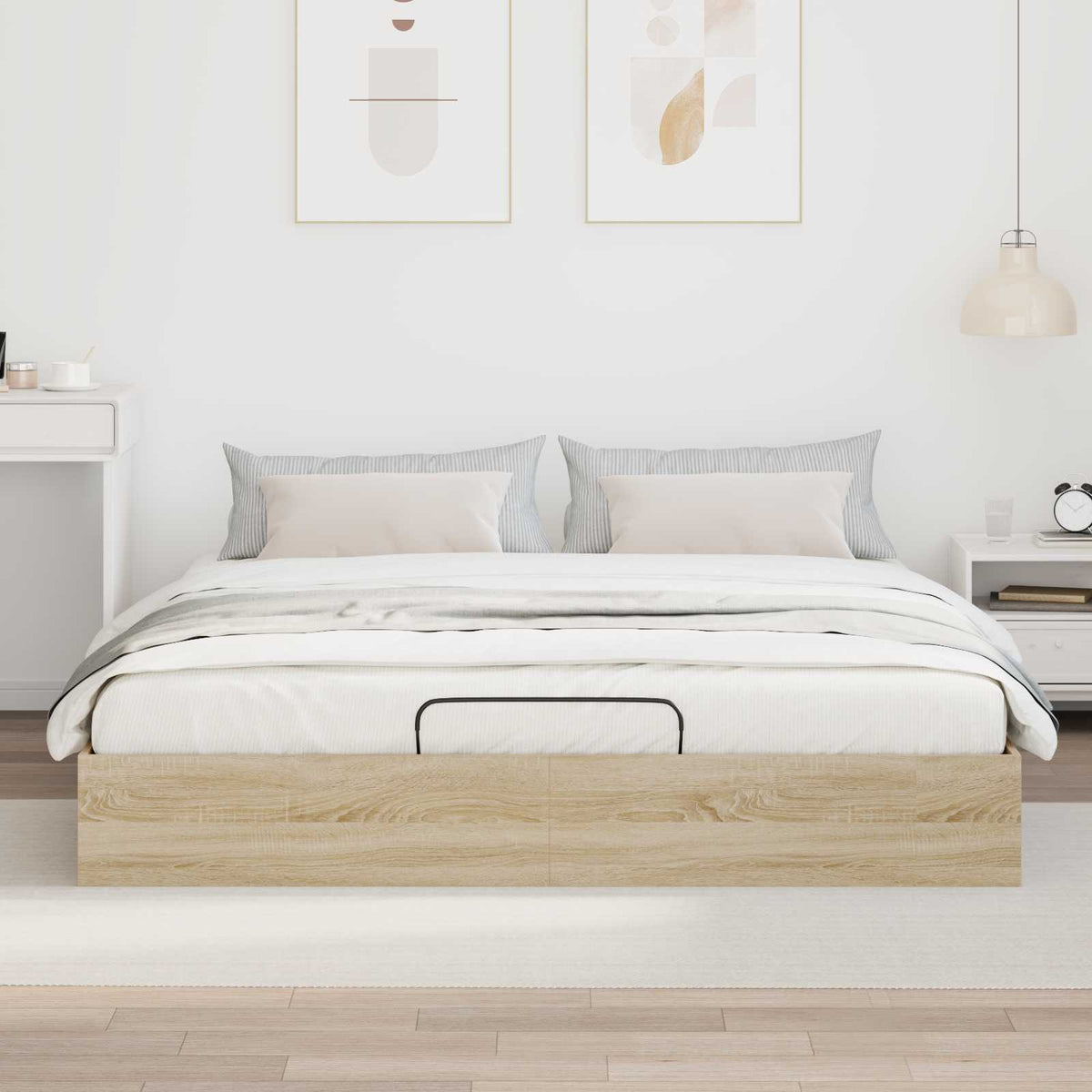 vidaXL Ottoman Bed Frame Sonoma Oak 160 x 200 cm Engineered Wood 4