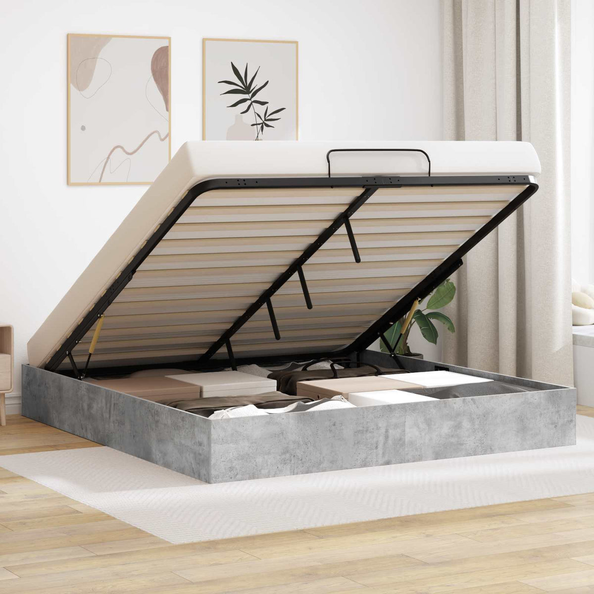 vidaXL Ottoman Bed Frame Concrete Grey 160 x 200 cm Engineered Wood 1