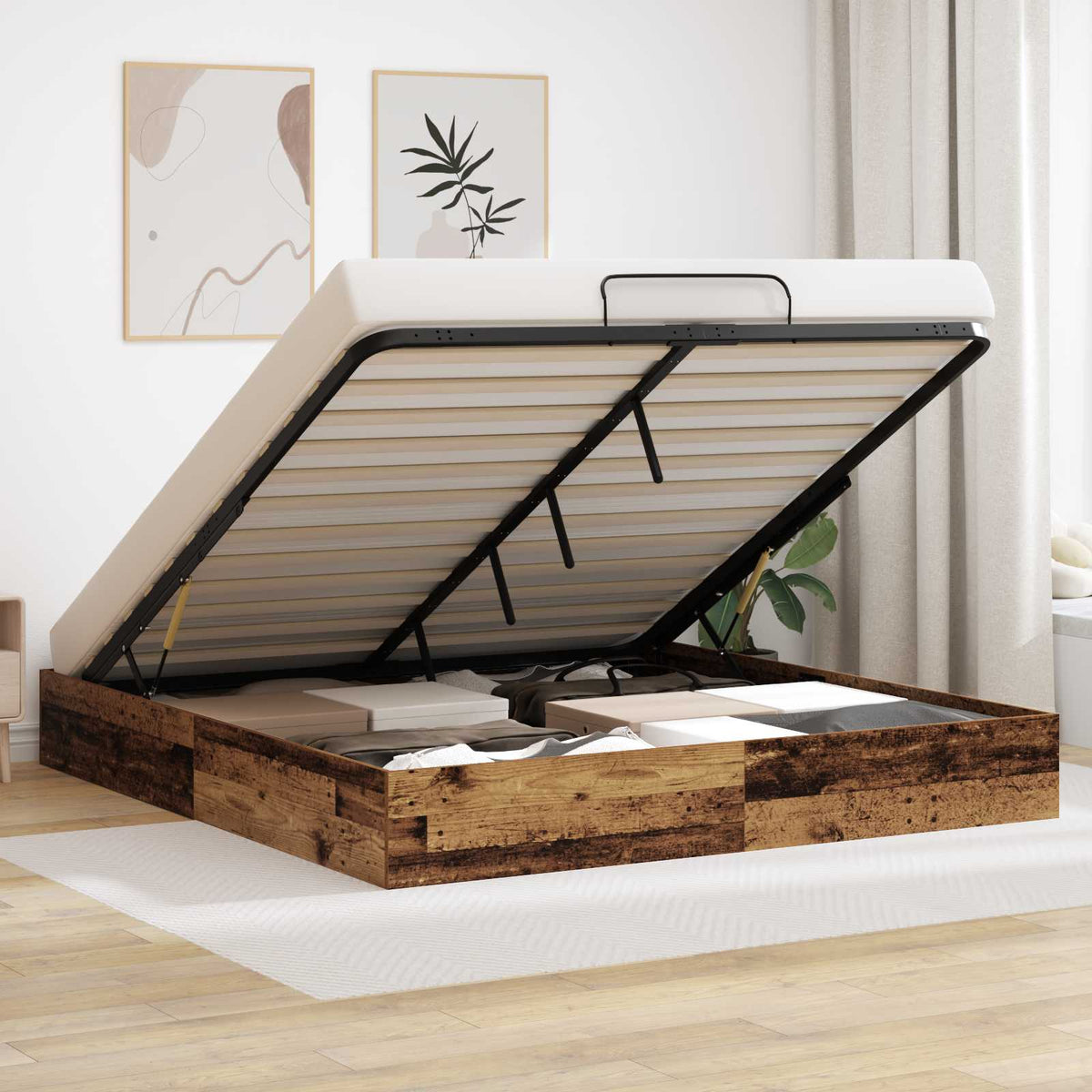 vidaXL Ottoman Bed Frame Old Wood 160 x 200 cm Engineered Wood 1