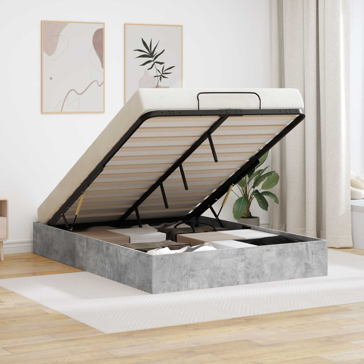 vidaXL Ottoman Bed Frame Concrete Grey 140 x 200 cm Engineered Wood 1