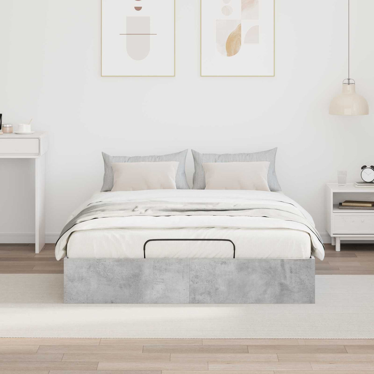vidaXL Ottoman Bed Frame Concrete Grey 140 x 200 cm Engineered Wood 4