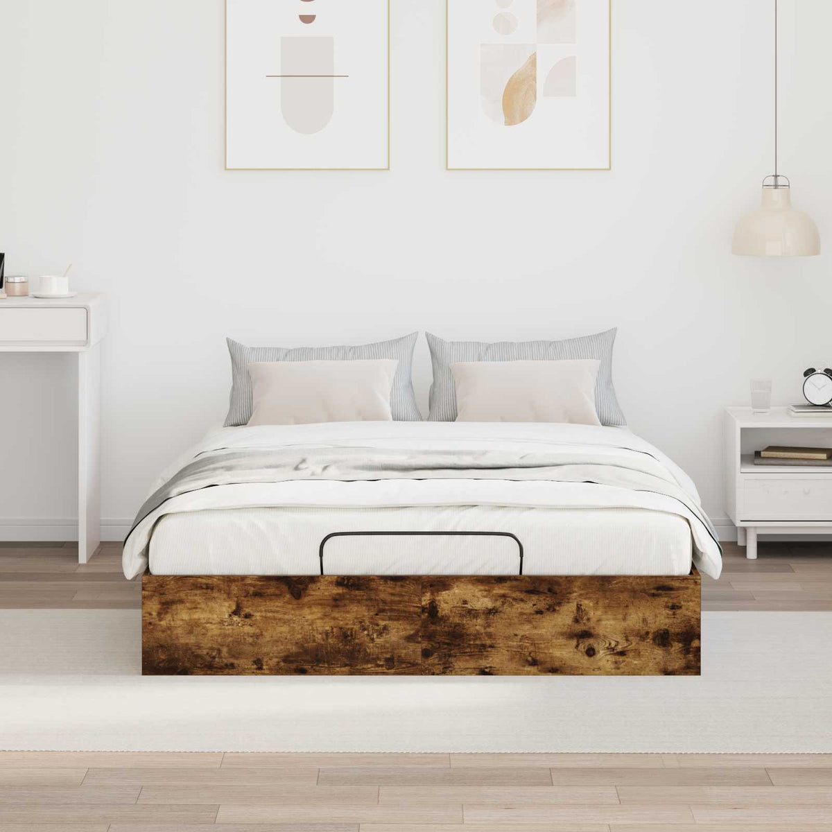 vidaXL Ottoman Bed Frame Smoked Oak 140 x 200 cm Engineered Wood 4
