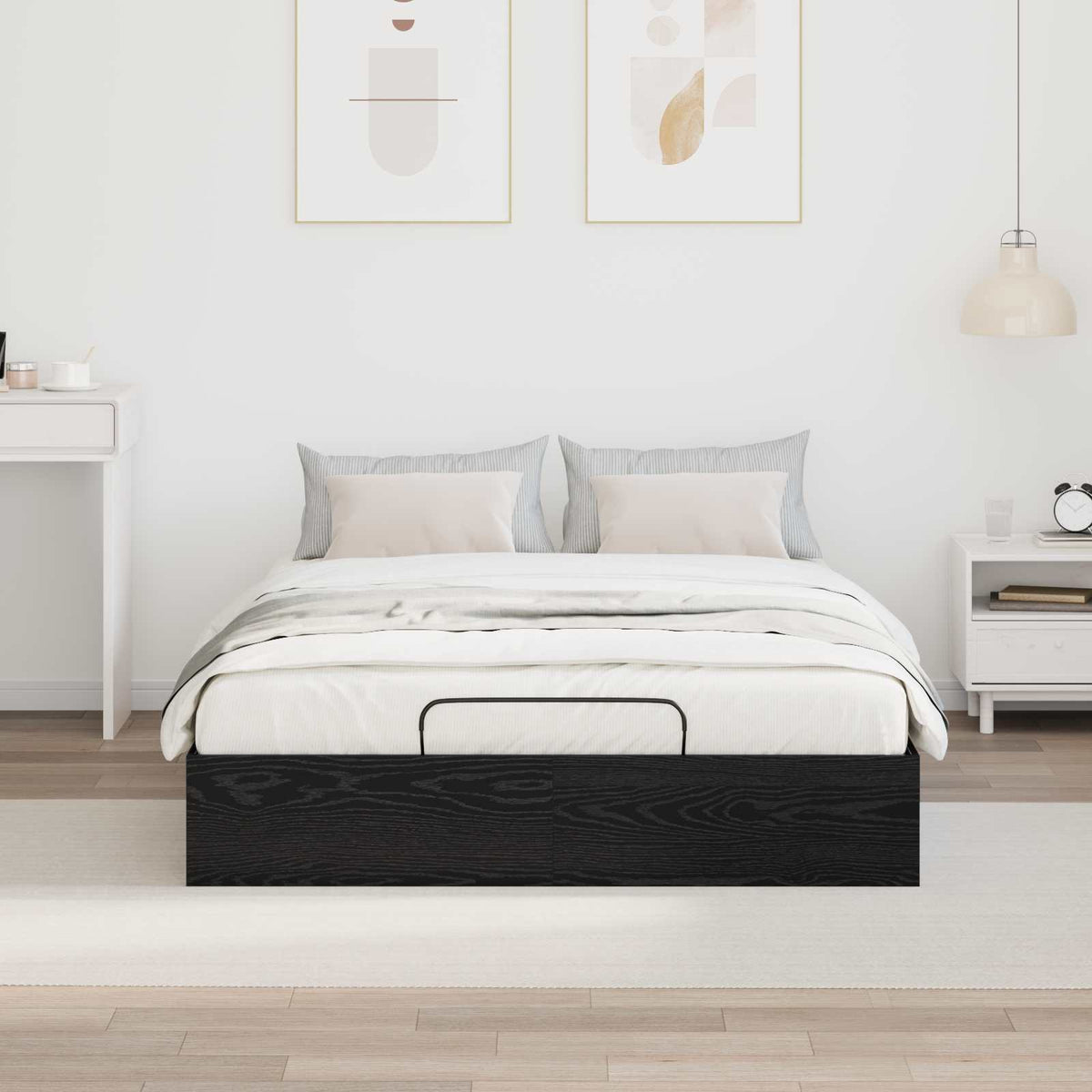 vidaXL Ottoman Bed Frame Black Oak 120 x 200 cm Engineered Wood 4