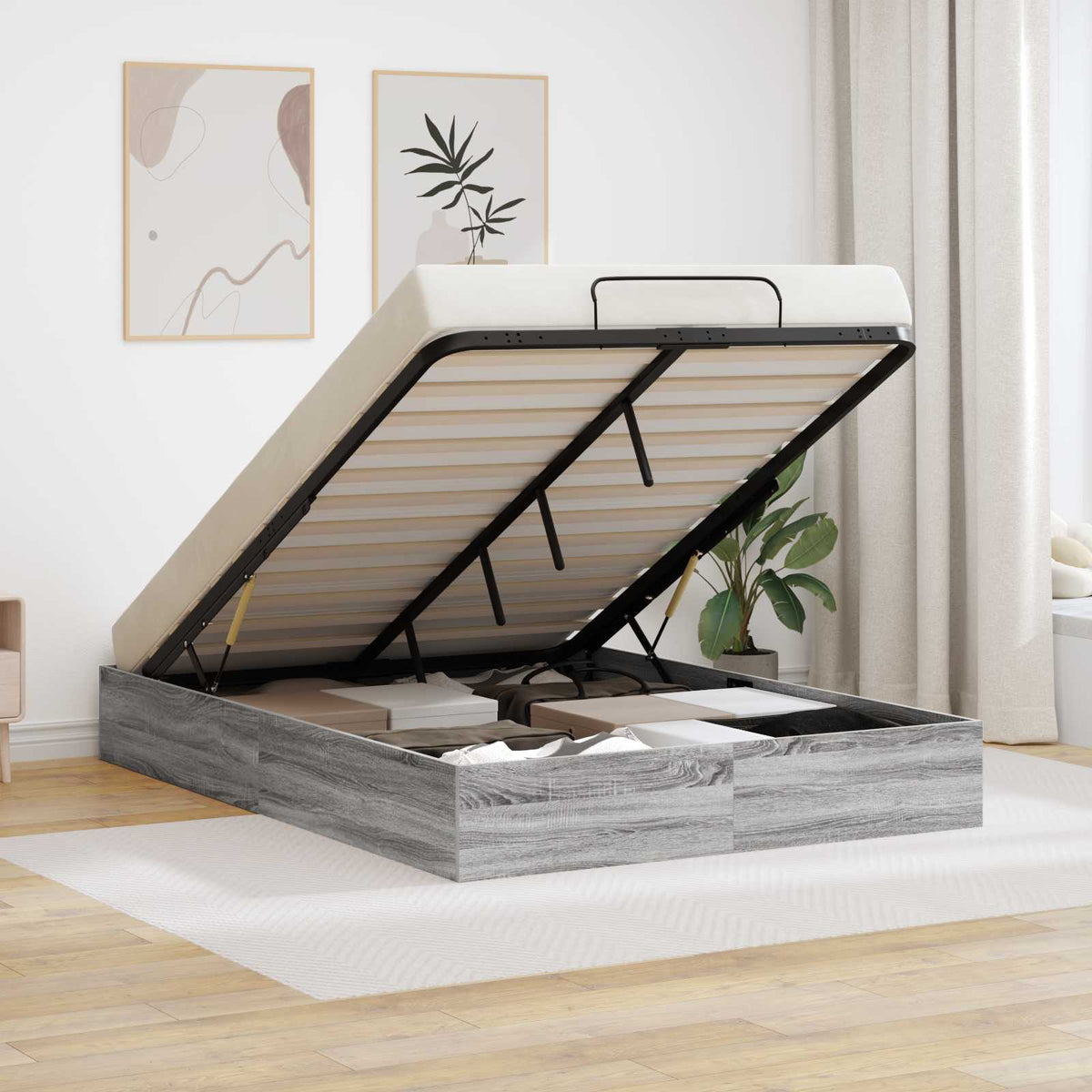 vidaXL Ottoman Bed Frame Grey Sonoma 120 x 200 cm Engineered Wood 1