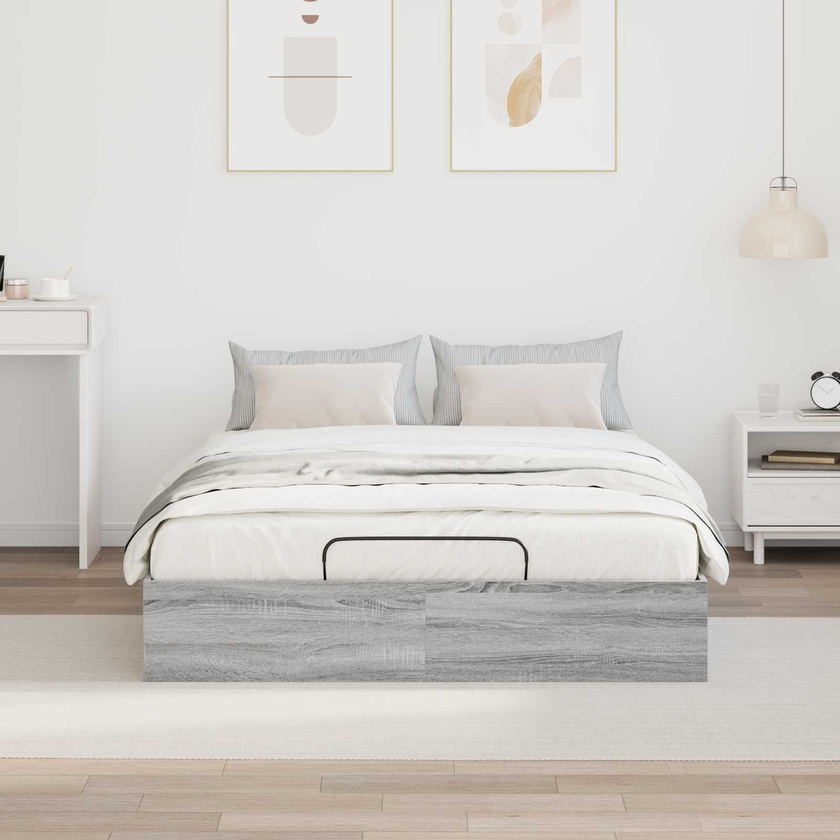 vidaXL Ottoman Bed Frame Grey Sonoma 120 x 200 cm Engineered Wood 4