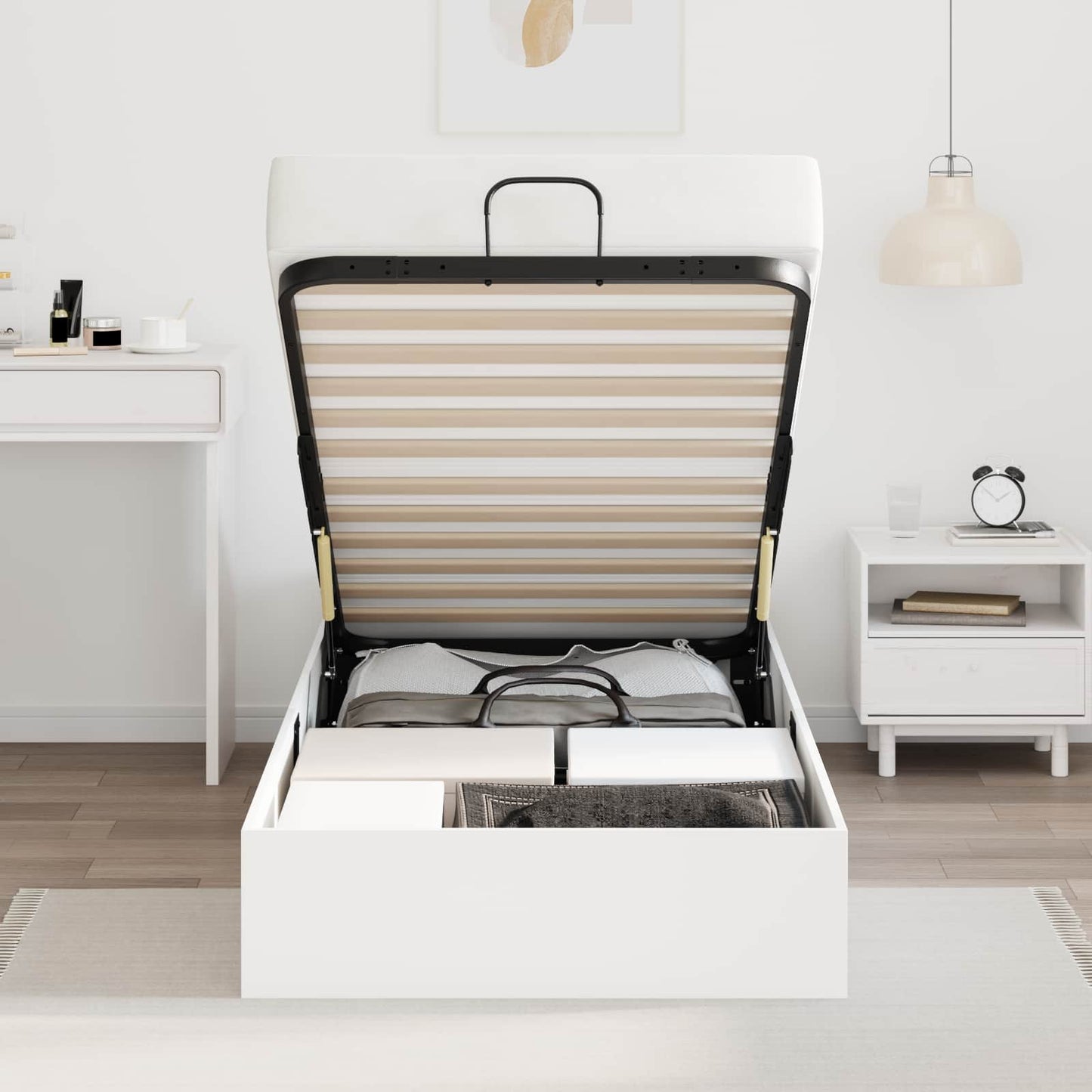 vidaXL Ottoman Bed Frame White 80.5 x 200 cm Engineered Wood 4