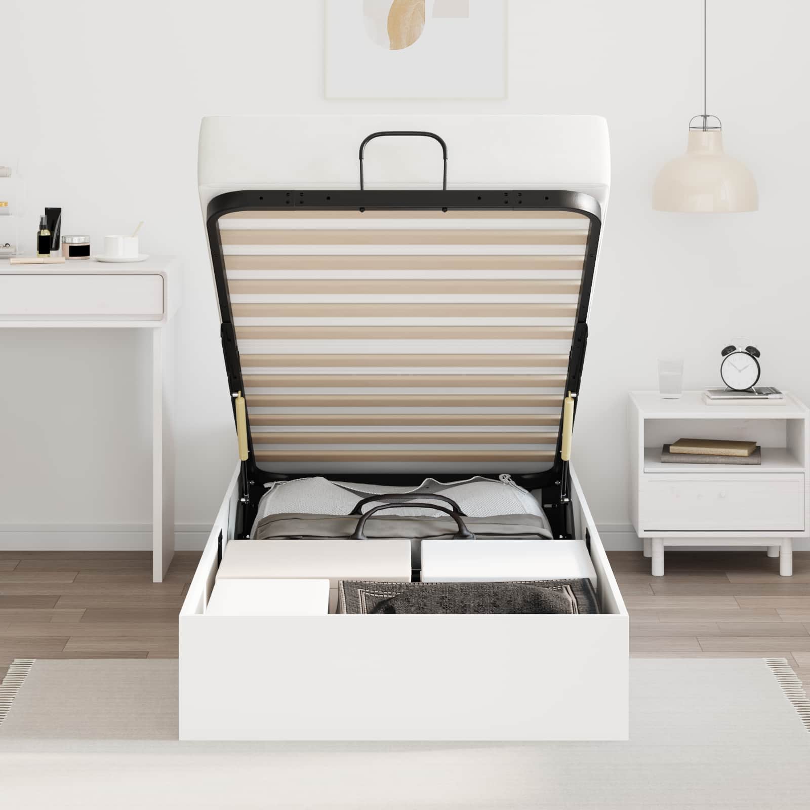 vidaXL Ottoman Bed Frame White 80.5 x 200 cm Engineered Wood 4