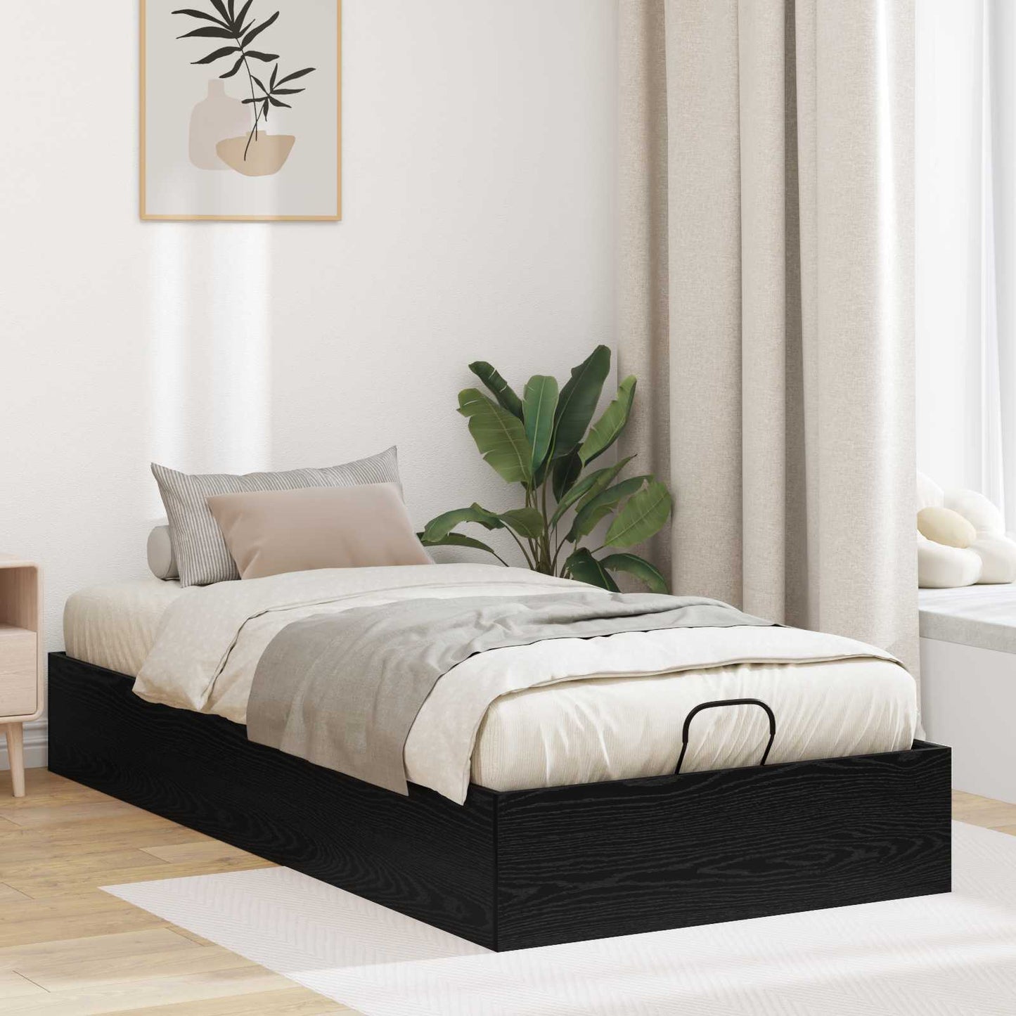 vidaXL Ottoman Bed Frame Black Oak 80.5 x 200 cm Engineered Wood 1