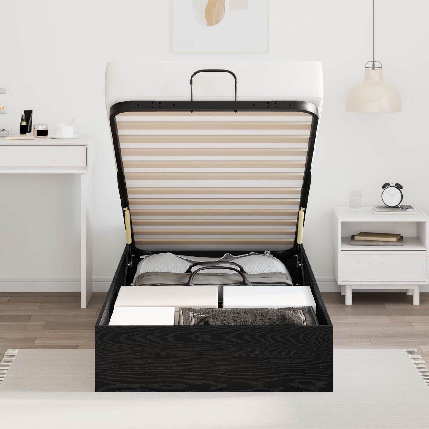 vidaXL Ottoman Bed Frame Black Oak 80.5 x 200 cm Engineered Wood 4