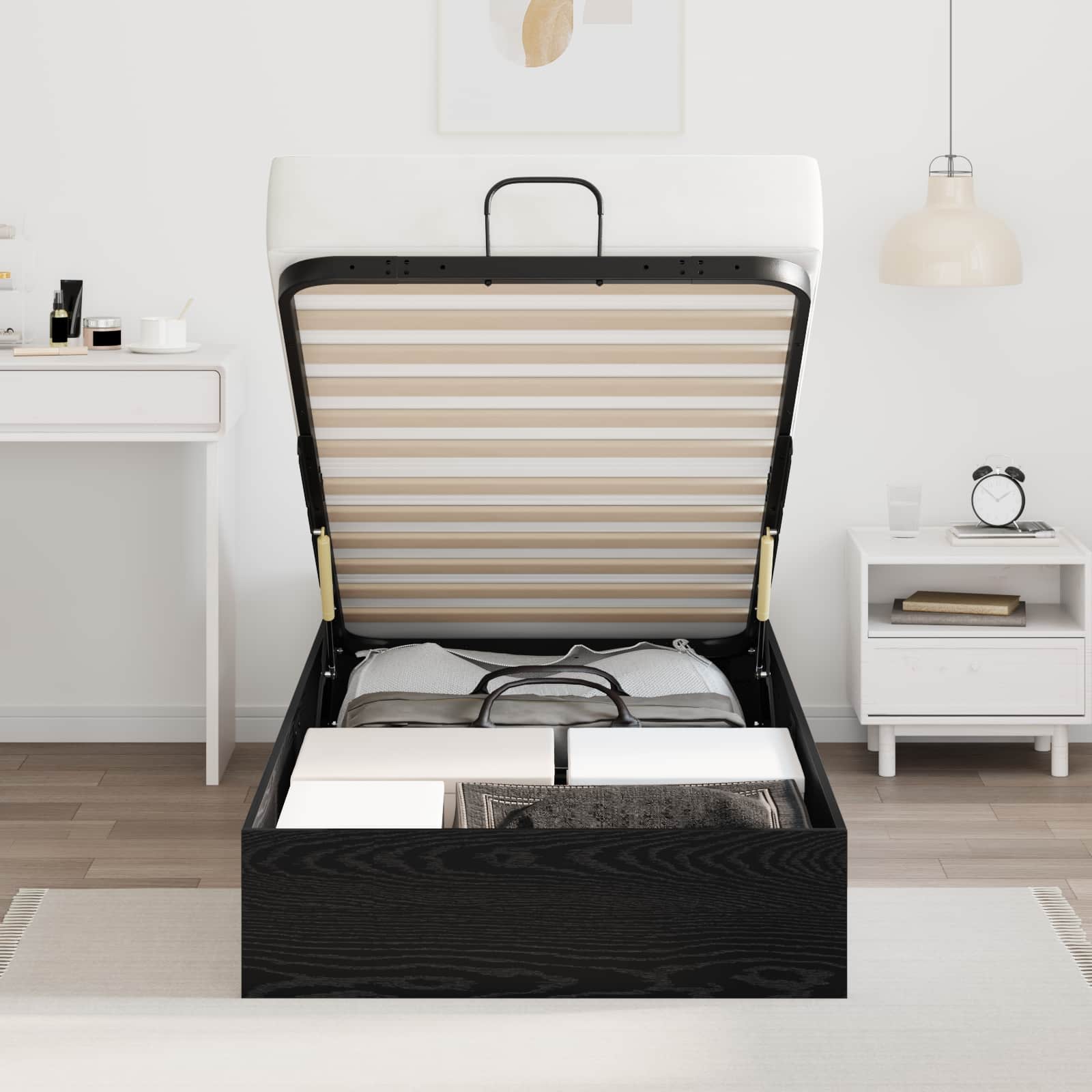 vidaXL Ottoman Bed Frame Black Oak 80.5 x 200 cm Engineered Wood 4