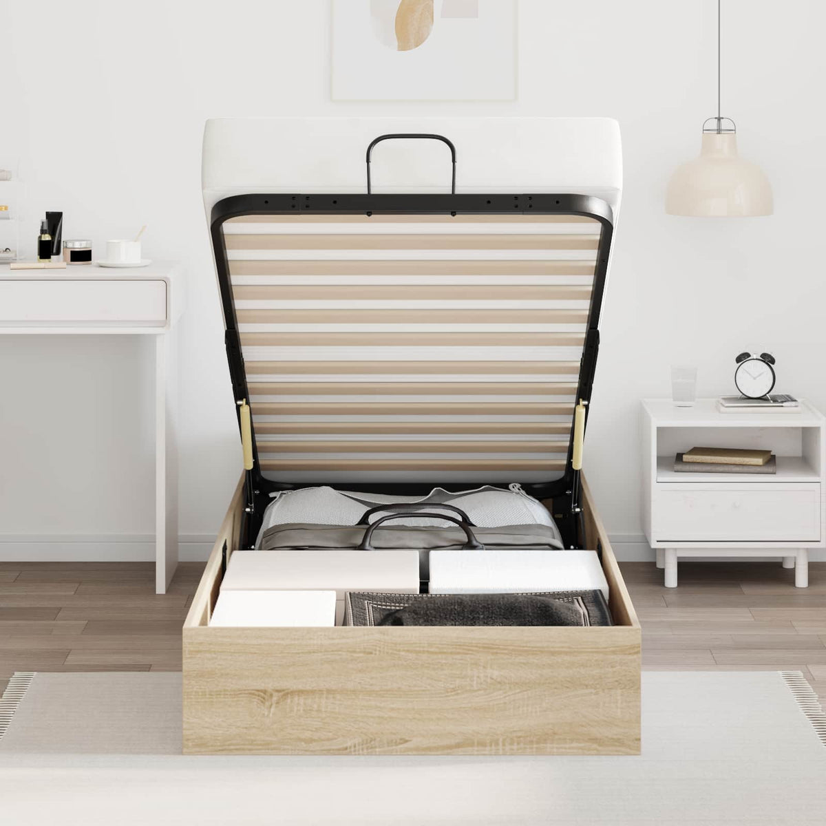 vidaXL Ottoman Bed Frame Sonoma Oak 80.5 x 200 cm Engineered Wood 4