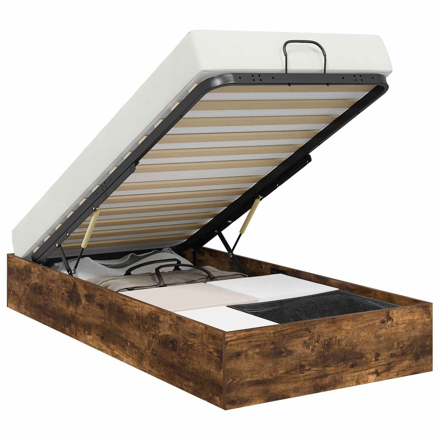 vidaXL Ottoman Bed Frame Smoked Oak 80.5 x 200 cm Engineered Wood 2