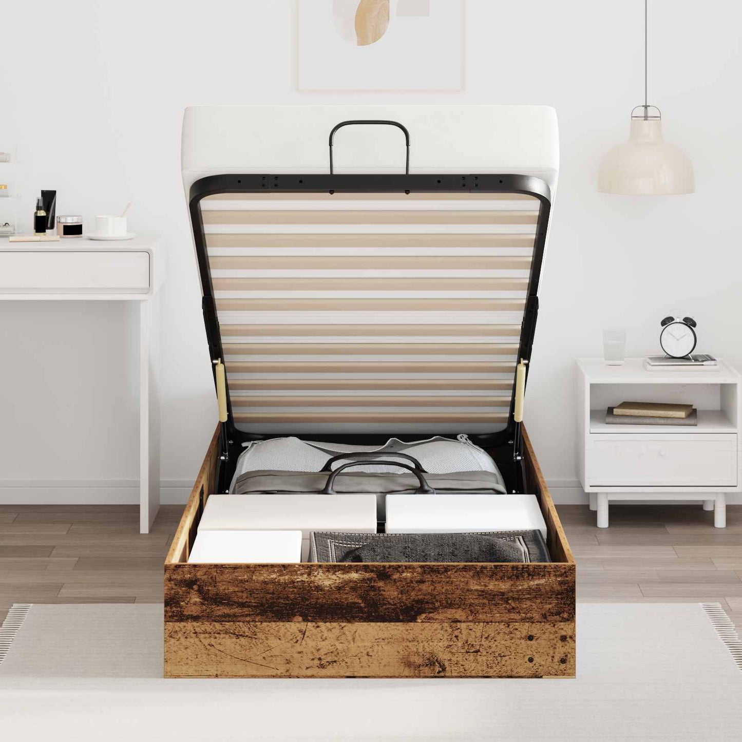 vidaXL Ottoman Bed Frame Old Wood 80.5 x 200 cm Engineered Wood 4