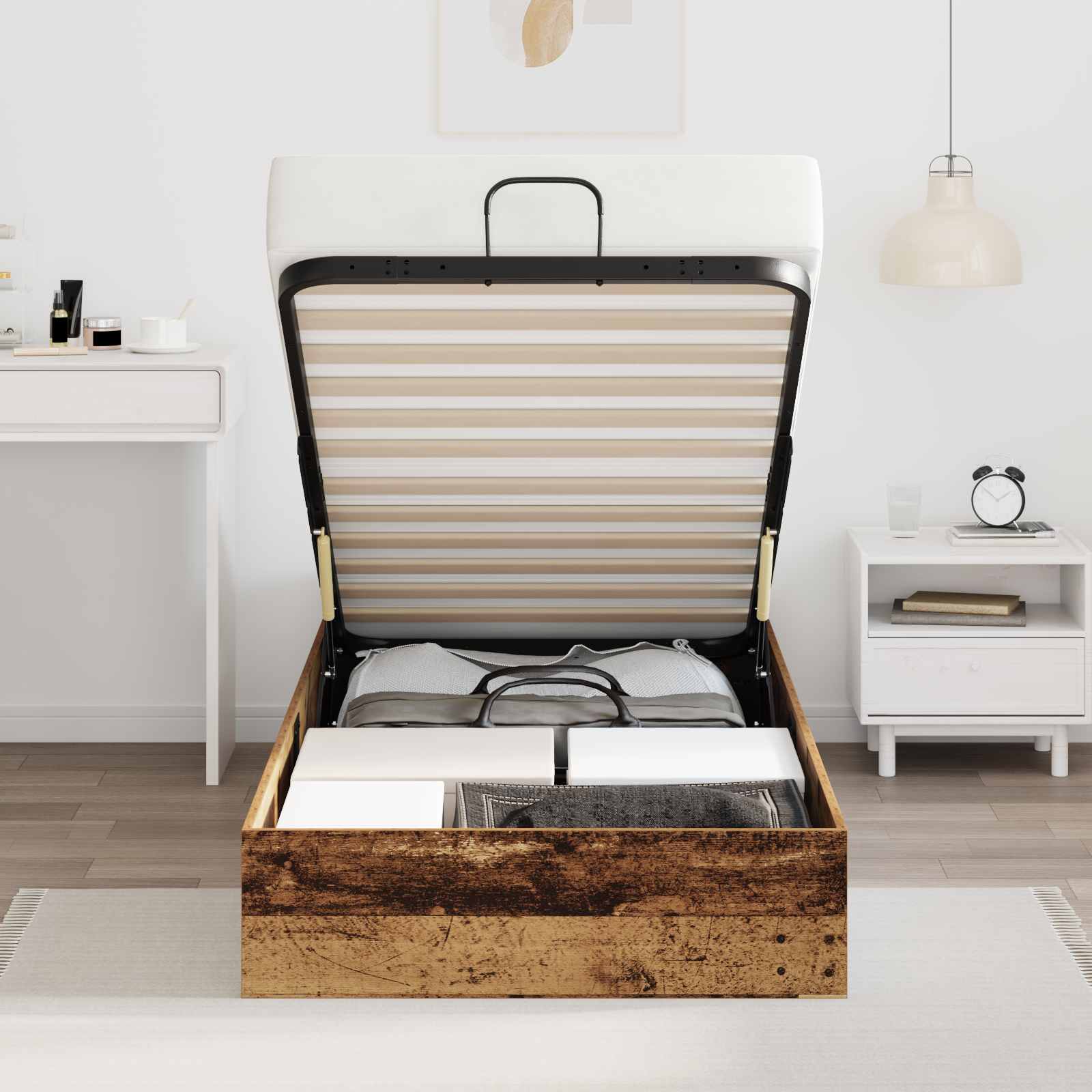 vidaXL Ottoman Bed Frame Old Wood 80.5 x 200 cm Engineered Wood 4