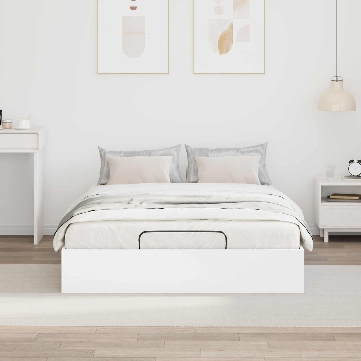 vidaXL Ottoman Bed Frame White 140 x 190 cm Engineered Wood 4