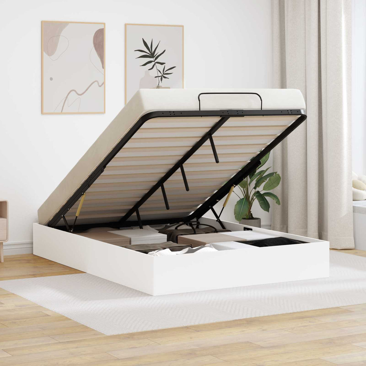 vidaXL Ottoman Bed Frame White 135 x 190 cm Engineered Wood 1