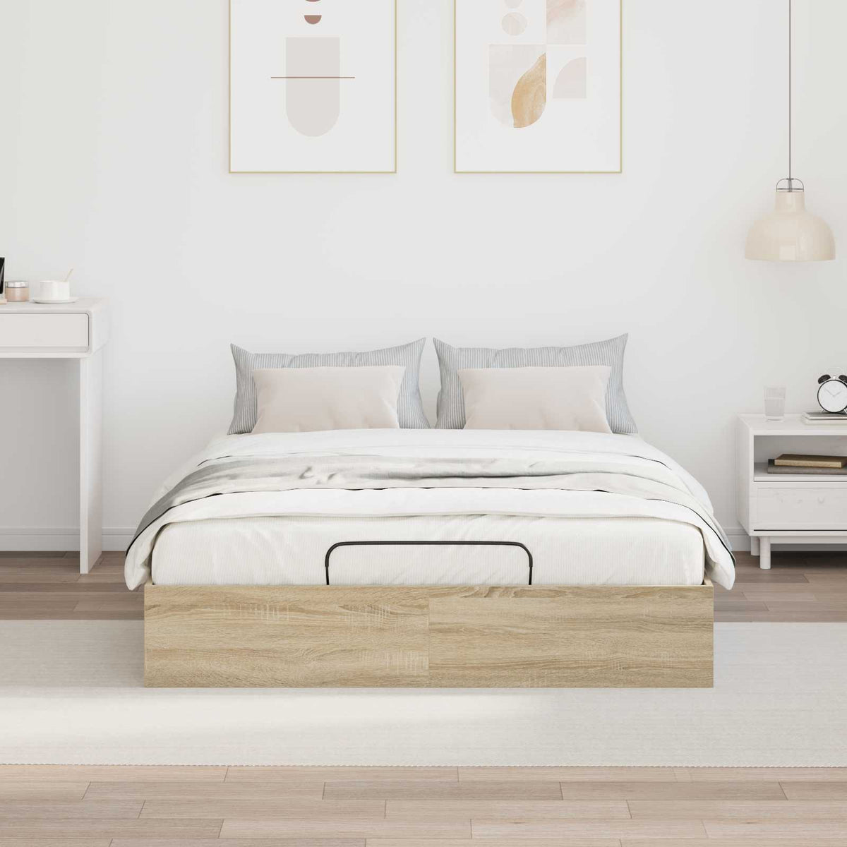 vidaXL Ottoman Bed Frame Sonoma Oak 135 x 190 cm Engineered Wood 4