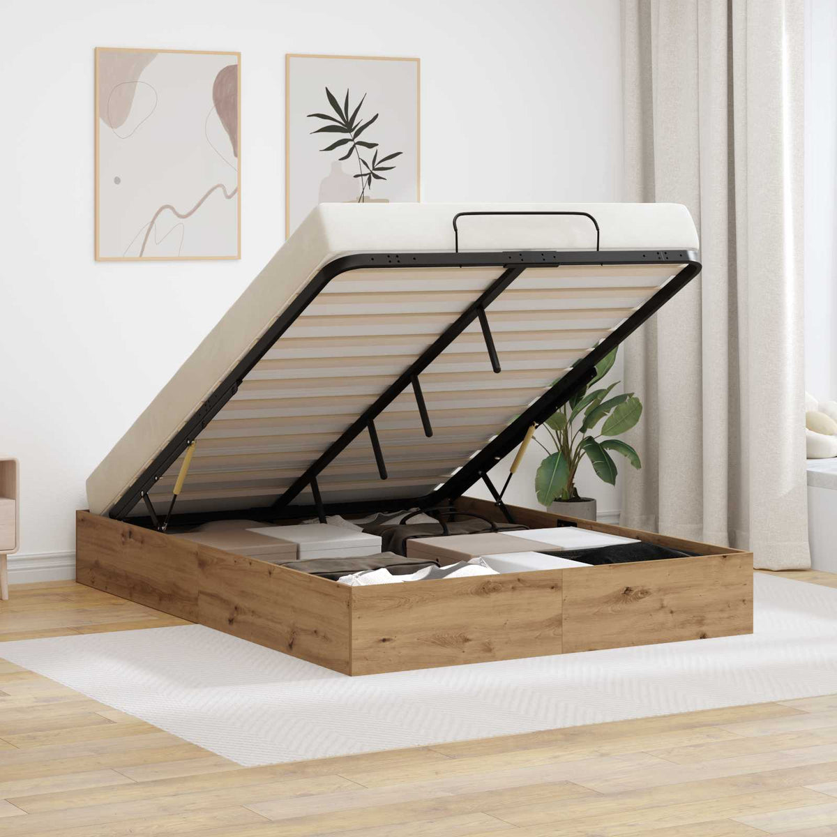 vidaXL Ottoman Bed Frame Artisan Oak 135 x 190 cm Engineered Wood 1