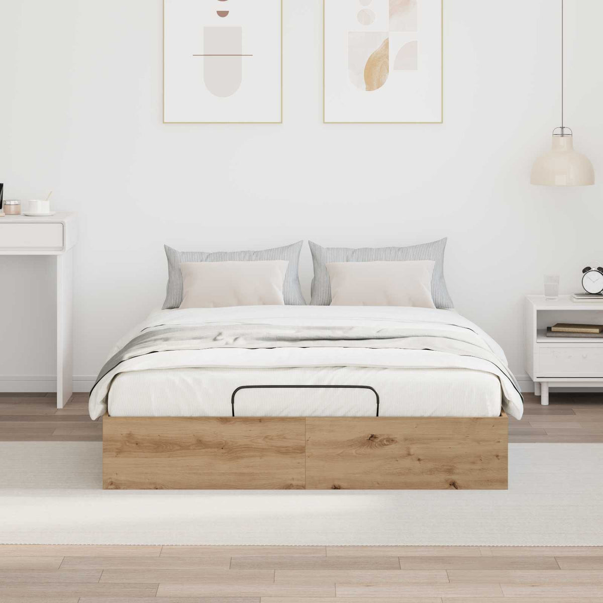 vidaXL Ottoman Bed Frame Artisan Oak 135 x 190 cm Engineered Wood 4