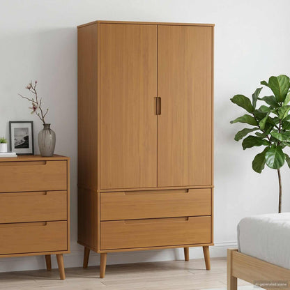 Wardrobe "MOLDE" 90x55x175 cm Solid Wood Pine Caramel