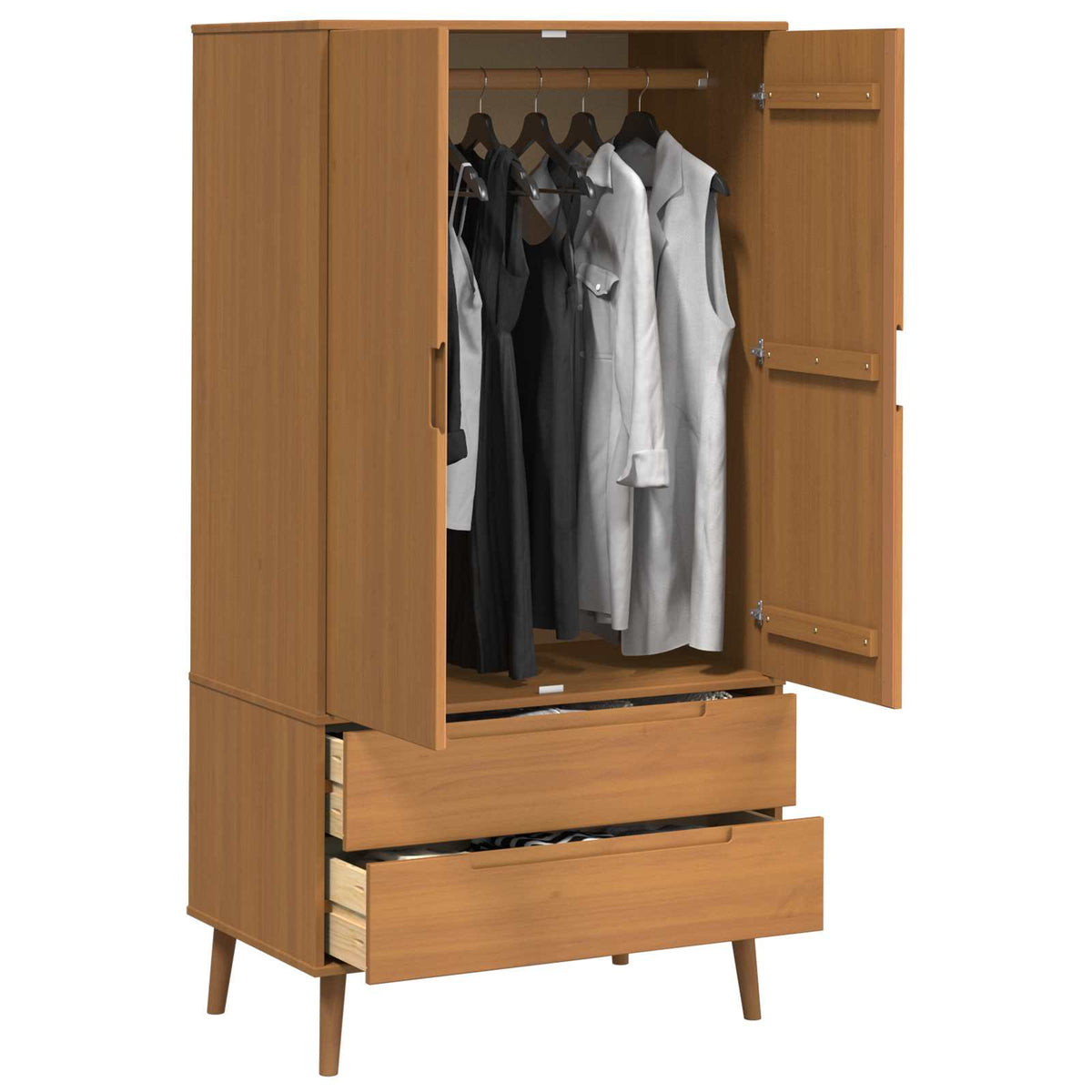 Wardrobe "MOLDE" 90x55x175 cm Solid Wood Pine Caramel